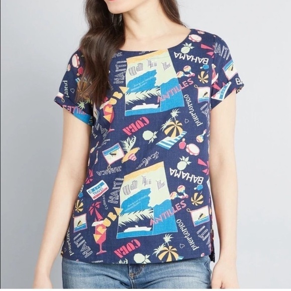 ModCloth Delightful Demeanor Linen Short Sleeve Blouse - Picture 1 of 7